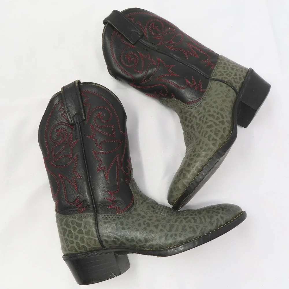 Toddler Kids 11.5 Elephant‎ Print Leather Cowboy Boots Western Black Red